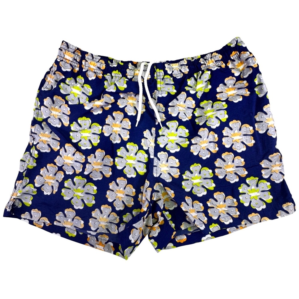 Pacific Scene Swim Trunks Men's Large Floral Blue‎ Beachy Casual Tropical Summer